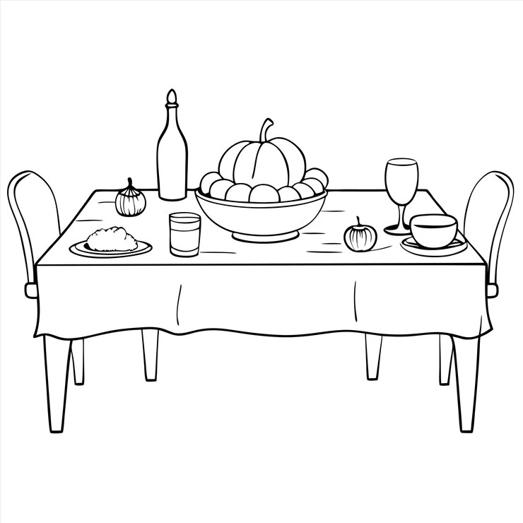 une table avec une table avec un drap de table et une assiette de nourriture sur elle qui dit quote Thanksgiving quote