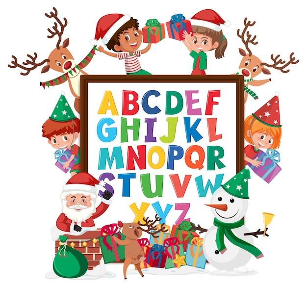 Tableau Az Alphabet Avec De Nombreux Enfants Sur Le Thème De Noël