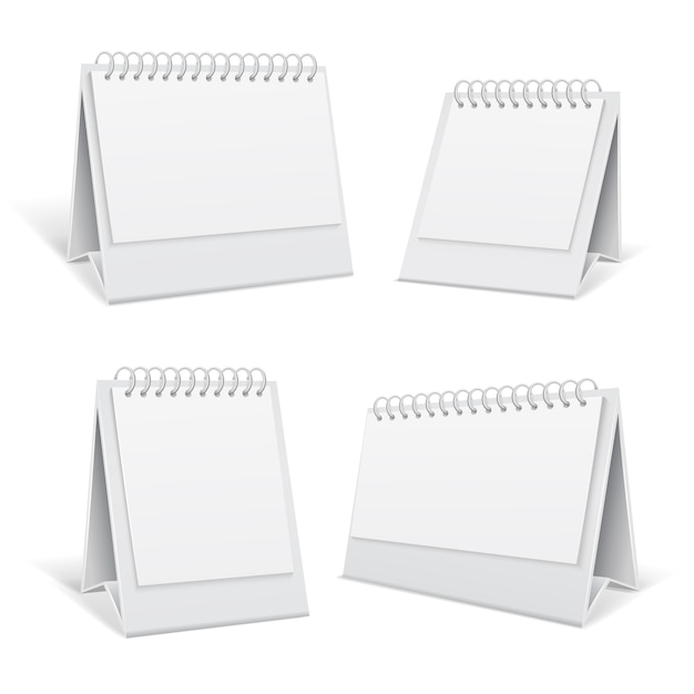 Vecteur tableau blanc blanc spirale 3d calendriers de bureau isolé illustration vectorielle