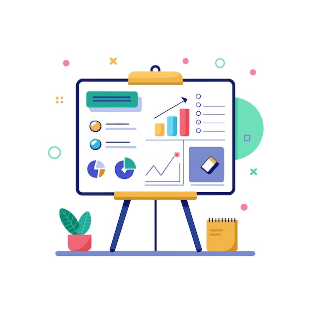 Tableau blanc interactif avec des diagrammes et des notes illustration vectorielle