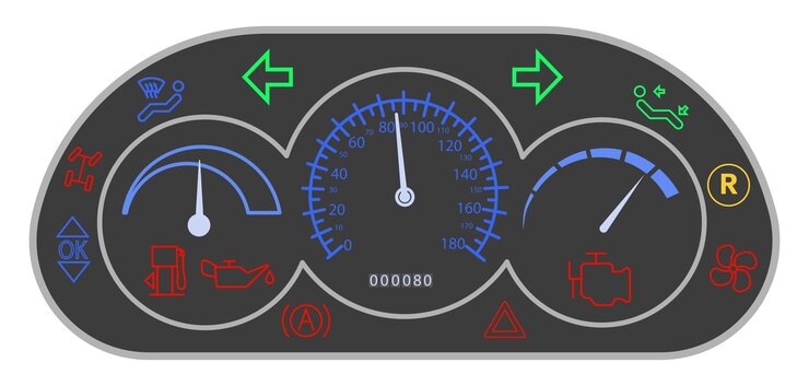 Vecteur tableau de bord de la voiture interface du panneau de commande de la voiture icônes colorées du tableau de bord de la voiture icônes du tableau de bord