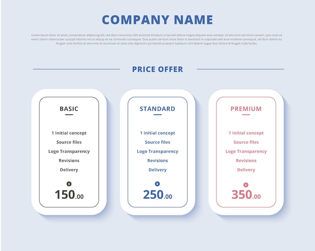 Vecteur tableau de comparaison du plan d'infographie et éléments web