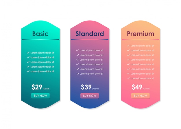 Tableau de comparaison des prix, modèle de tableau de prix pour le site Web, les applications et les entreprises
