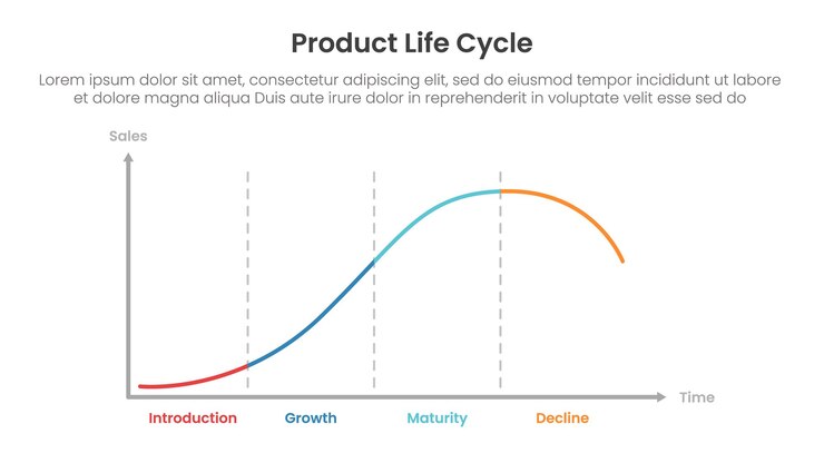 Vecteur tableau du cycle de vie du produit modèle d'infographie bannière avec diagramme propre avec onde de ligne avec 4 points pour la présentation de diapositives