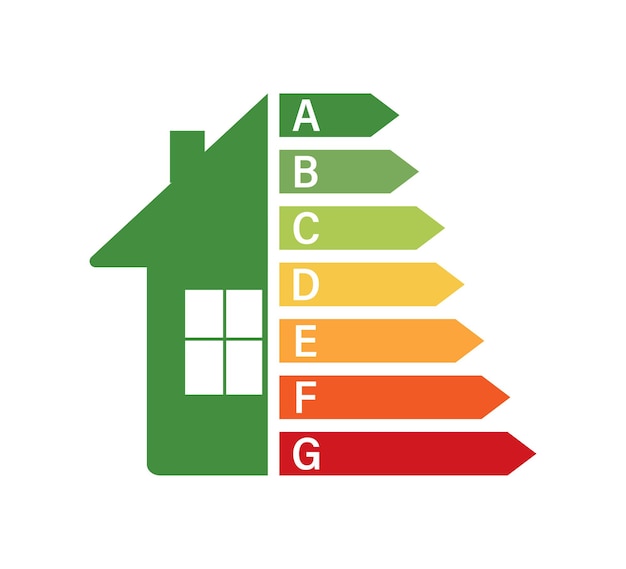 Tableau D'efficacité énergétique Et Concept De Maison. Vecteur D'icône De Maison. énergie Solaire. Maison Verte. Illustration Vectorielle