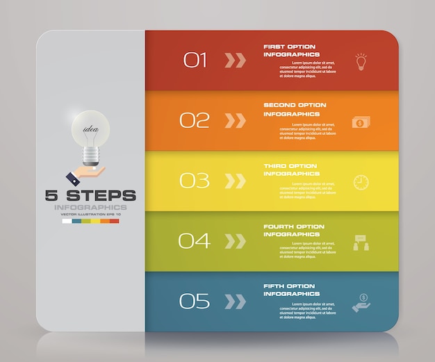 Tableau des éléments infographiques en 5 étapes pour la présentation.