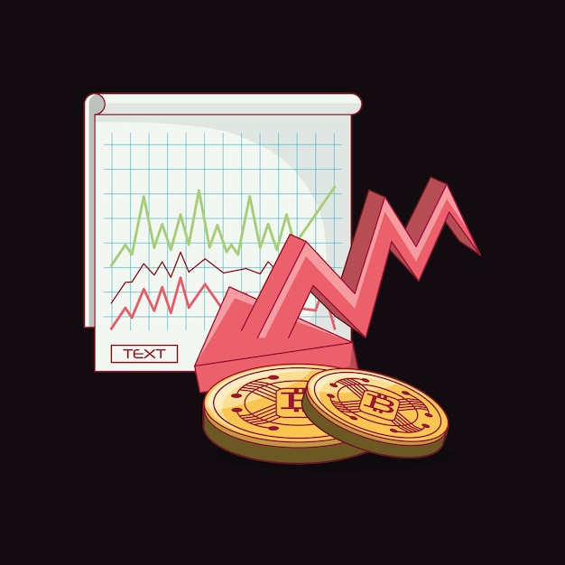 Tableau Financier Avec Cryptocoins Et Flèche Financière Rouge