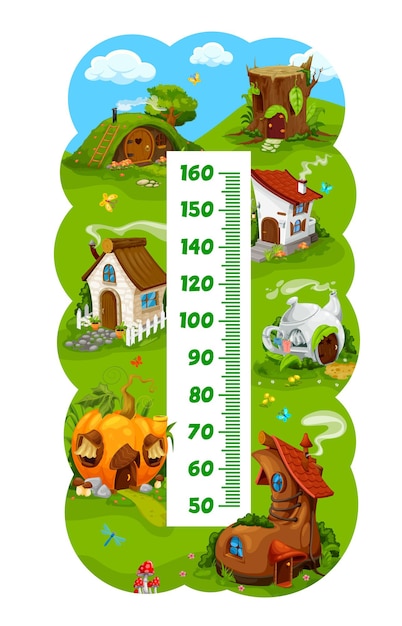 Tableau De Hauteur Des Enfants, Habitations De Fées De Dessin Animé