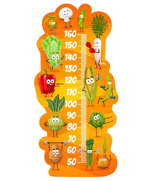 Vecteur tableau de hauteur des enfants personnages de sportifs végétaux