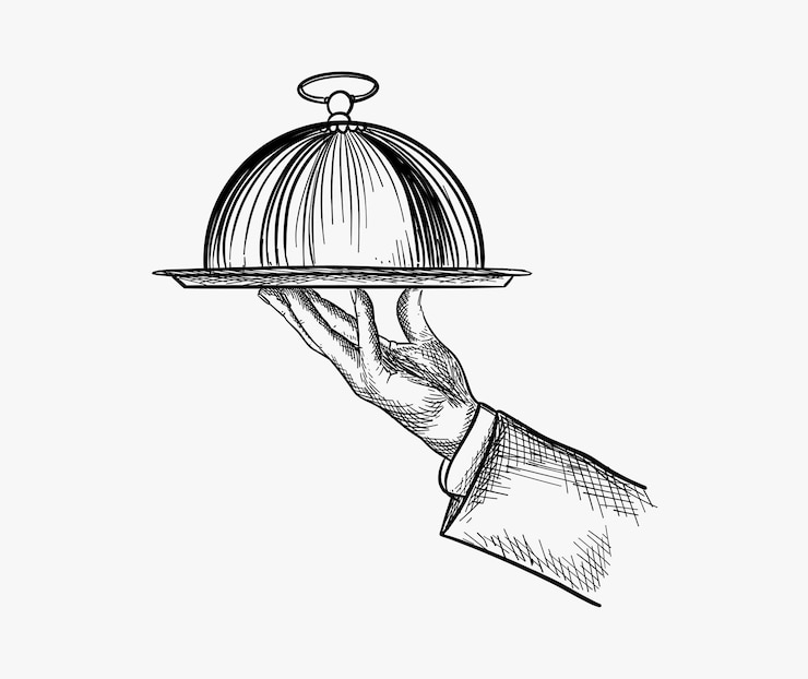 Vecteur tableau à main dessiné par le serveur39s pour les plats chauds illustration pour le design du menu d'un restaurant ou d'un café vector de croquis