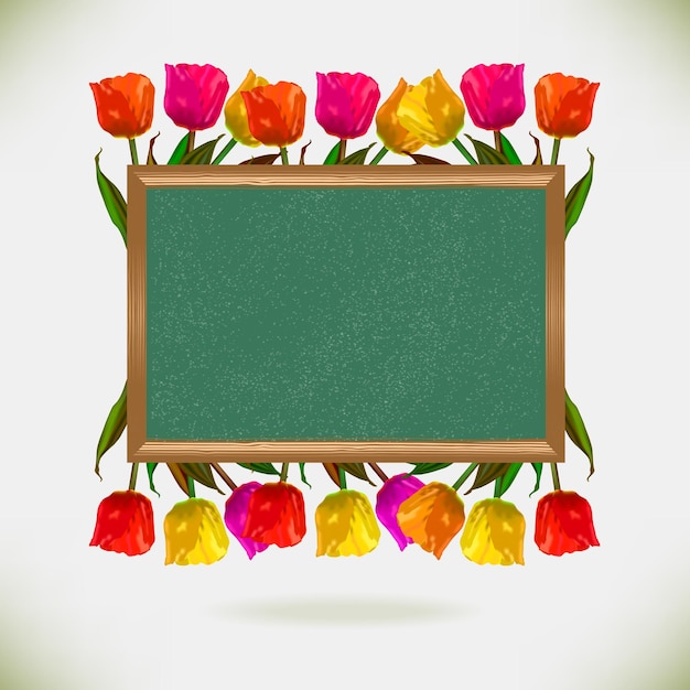 Tableau noir avec tulipes