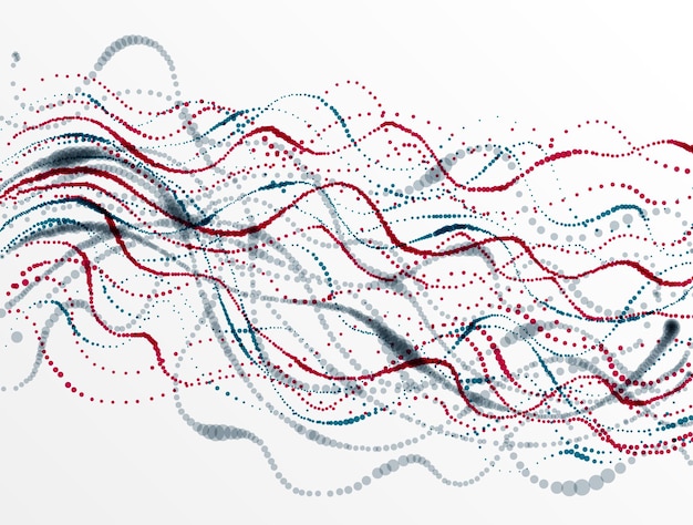 Tableau de particules en pointillés fond abstrait vectoriel fluide, conception microscopique du thème bio des formes de vie, éléments de points dynamiques en mouvement.