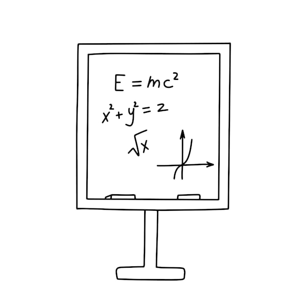 Vecteur tableau scolaire avec des équations et des formules mathématiques diagramme dessiné à la main illustration vectorielle de doodle