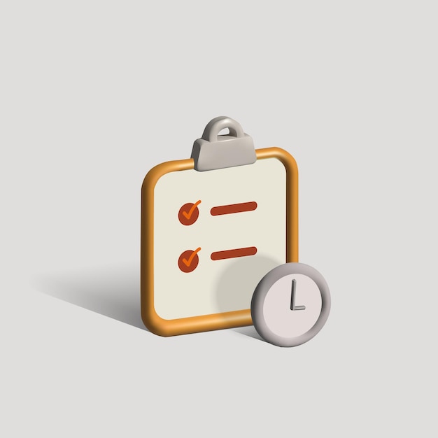 Tableau Des Tâches De L'icône 3d Vectorielle De Gestion Du Temps Avec Illustration 3d De L'horloge