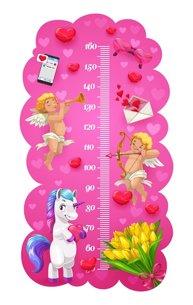 Tableau Des Tailles Des Enfants Licorne Cupids Et Coeurs D'amour