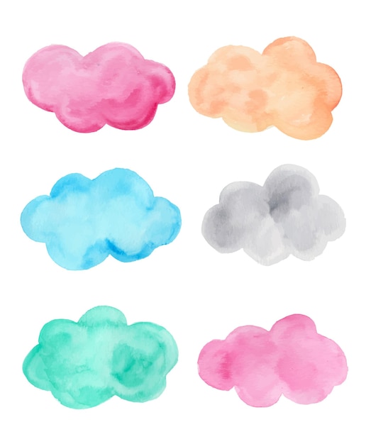 Tache d'aquarelle isolée en forme de nuage sur différentes couleurs