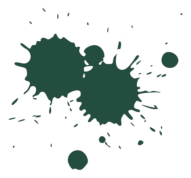 Vecteur tache d'encre de couleur texture de grange d'éclaboussures de peinture vert foncé isolée sur des éclaboussures et des taches d'encre blanche gouttes et blobs gouttes décoratives silhouette graffiti abstrait illustration vectorielle