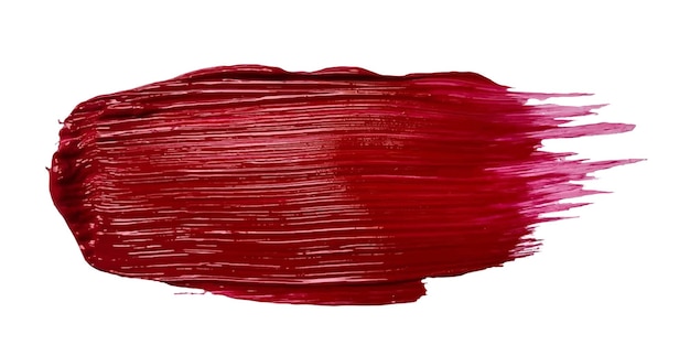 Une tache de peinture acrylique rouge. Une trace de peinture fraîche d'un pinceau d'art avec une texture brillante. Conception de produits cosmétiques. Image vectorielle.