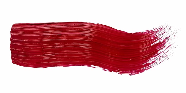 Vecteur une tache de peinture acrylique rouge. une trace de peinture fraîche d'un pinceau d'art avec une texture brillante. conception de produits cosmétiques. image vectorielle.