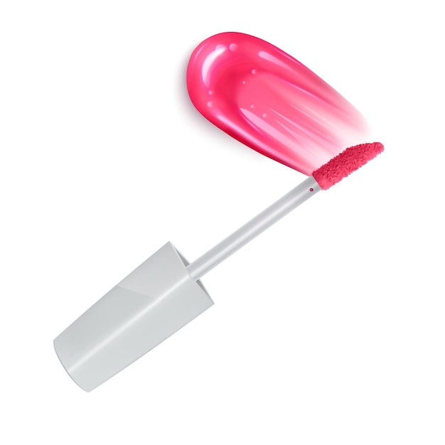 Taches De Brillant Liquide Pour Palette De Maquillage Sur Fond Blanc. Maquette Réaliste De Frottis Rose Vif De Rouge à Lèvres Liquide, Illustration Vectorielle Eps 10