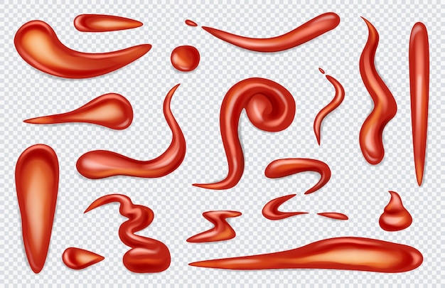 Taches et éclaboussures de ketchup Taches et frottis rouges de sauce tomate Taches et frottis rouges de sauce tomate