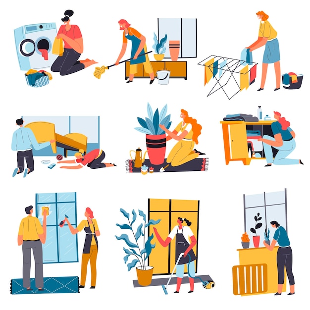 Tâches ménagères effectuées par les tâches familiales à la maison vecteur