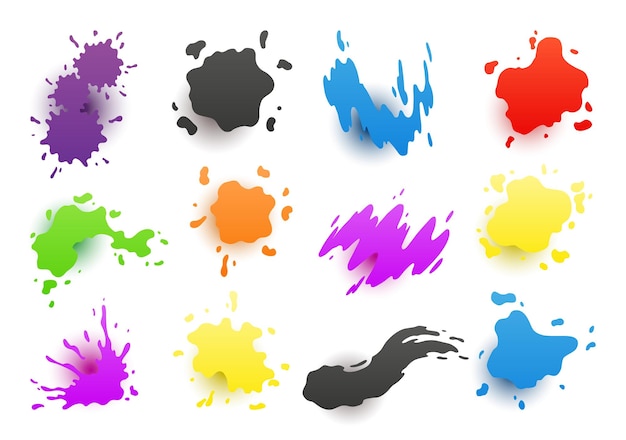 Vecteur taches de peinture splashes mis en place pour l'utilisation de la conception collection de formes grunge colorées taches et silhouettes sales splashes d'encre de couleur avec l'ombre