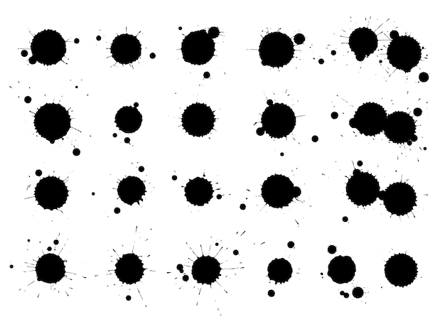 Taches de pinceau isolés créatifs. Taches de forme abstraite tache d'encre sertie de texture. Éléments de conception grunge. Collection de différentes gouttes.