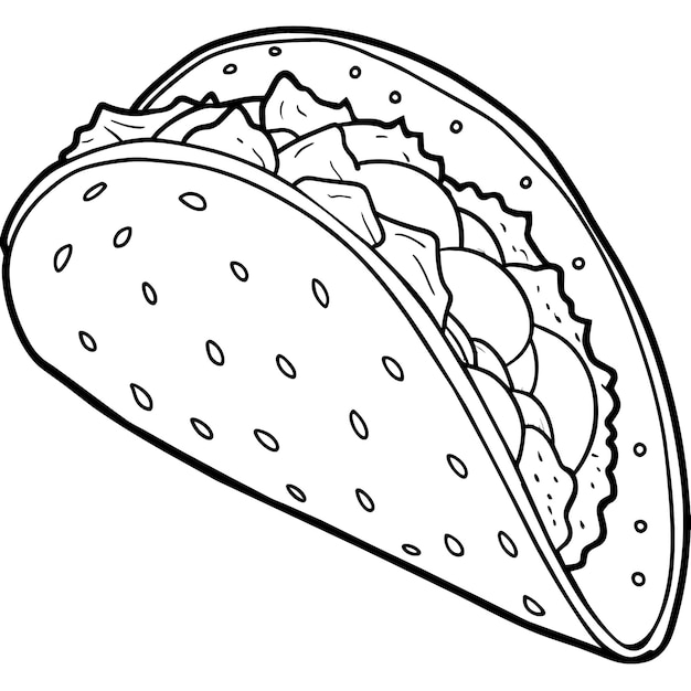 Vecteur taco contour illustration coloriage livre page dessin de ligne d'art