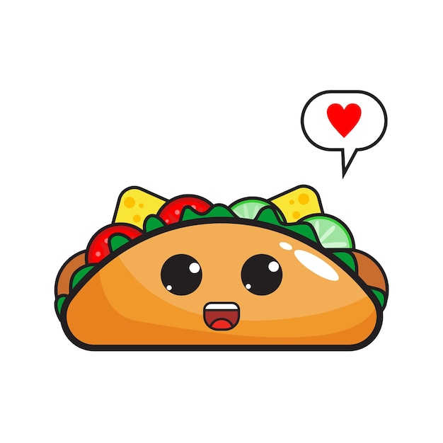 Vecteur taco mignon avec un coeur au milieu