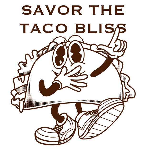 Vecteur tacos character design avec le slogan savor le bonheur du taco