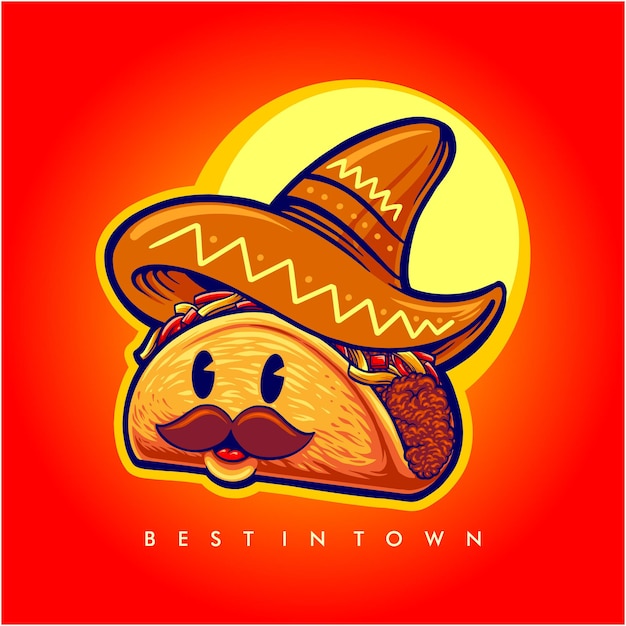 Vecteur tacos de moustache mignons illustrations vectorielles de restauration rapide pour votre travail