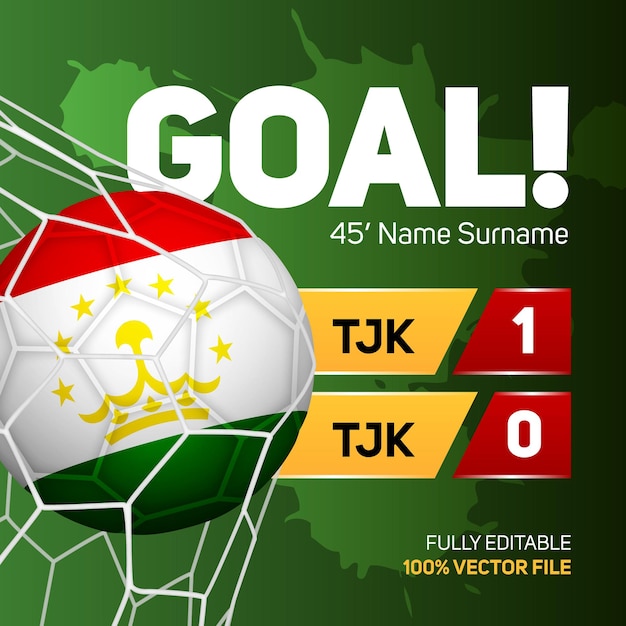 Vecteur tadjikistan drapeau football soccer ball mockup score tableau de bord bannière 3d illustration vectorielle