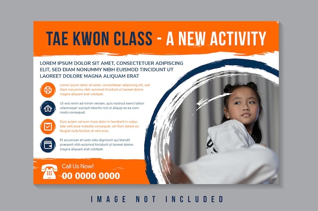 Tae kwon do classe un nouveau modèle de conception de flyer d'activité utilise une disposition verticale avec un fond blanc