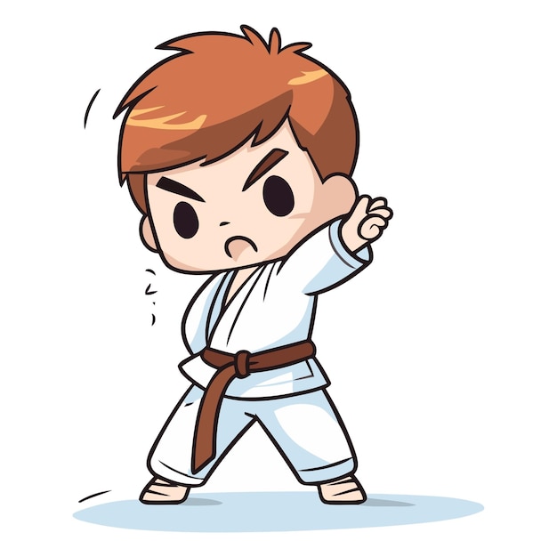 Vecteur taekwondo cute dessin animé de garçon de karaté illustration vectorielle