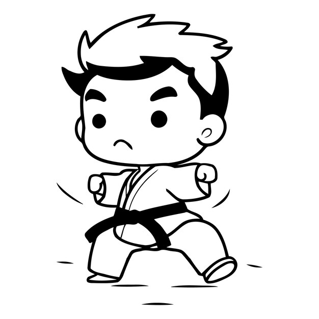 Taekwondo Cute Garçon De Karaté Dessin Animé Illustration Vectorielle