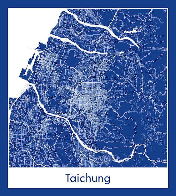 Taichung Chine Asie City Map Blue Print Vector Illustration