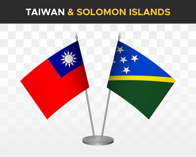 Taiwan Vs îles Salomon Drapeaux De Bureau Mockup Illustration Vectorielle 3d Isolé Drapeau De Table Taiwanais