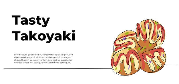 Vecteur takoyaki une conception de ligne continue concept de conception de menu de restauration éléments décoratifs