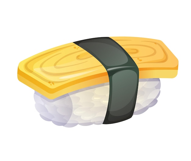 Tamago Sushi Ou Egg Roll On Rice Illustration Vectorielle Colorée Sur Fond Blanc