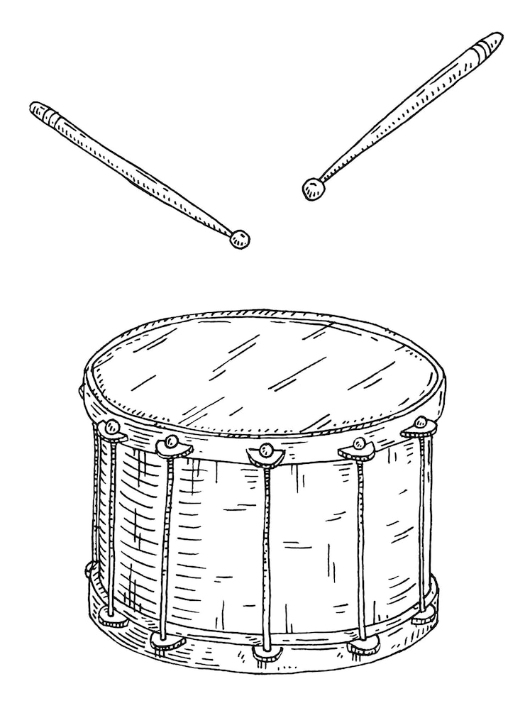 Vecteur tambour avec bâtons illustration de gravure noire vintage