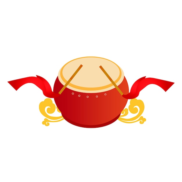 Tambour rouge traditionnel avec des rubans et des accents or décoratifs