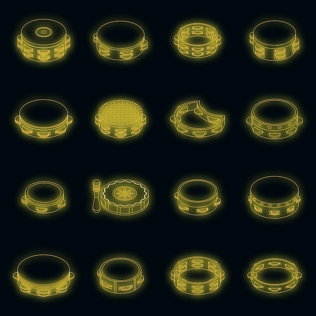 Tambourin Icons Set Vector Néon