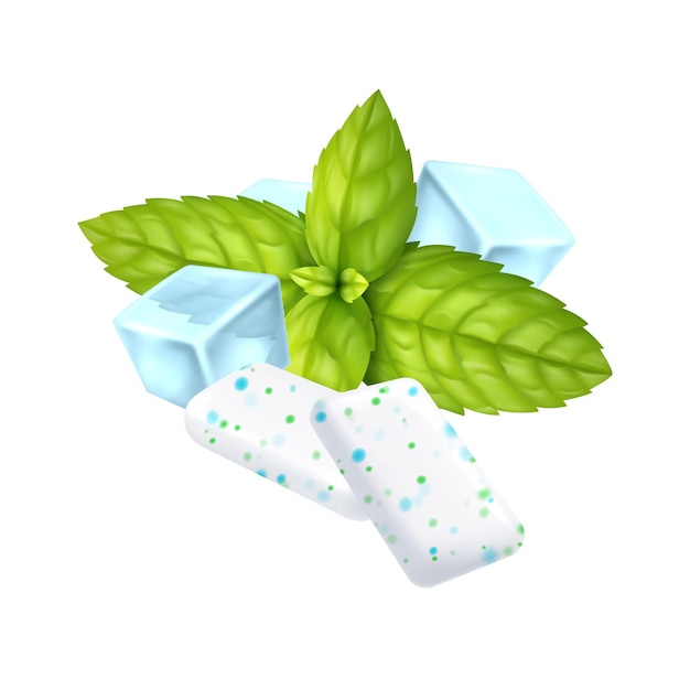 Tampons réalistes de chewing-gum à la menthe poivrée sur blanc