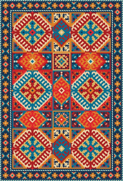 Vecteur tapis oriental coloré avec des motifs géométriques tribaux