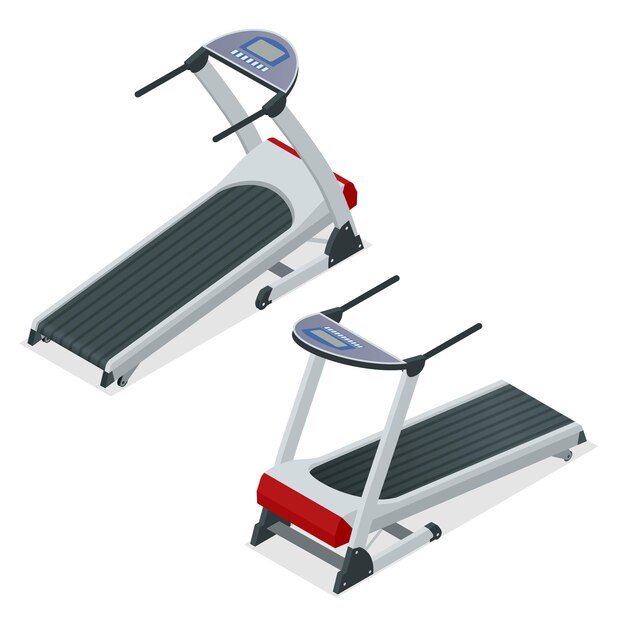 Tapis roulant isométrique, appareil pour marcher ou courir sur fond blanc. Appareils de cardio et de gym pour le fitness. Illustration vectorielle.