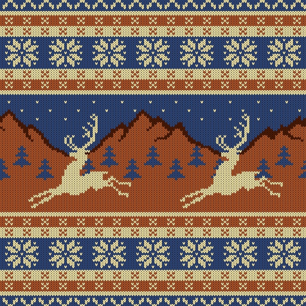 Vecteur tapisserie en laine tricotée avec des cerfs