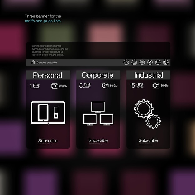 Vecteur tarifs et liste de prix éléments web planifier l'hébergement conception vectorielle pour l'application web bannière du tableau des prix