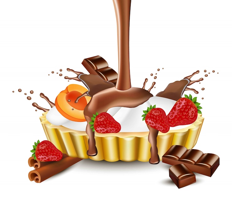 Vecteur tarte aux fruits avec des éclaboussures de chocolat