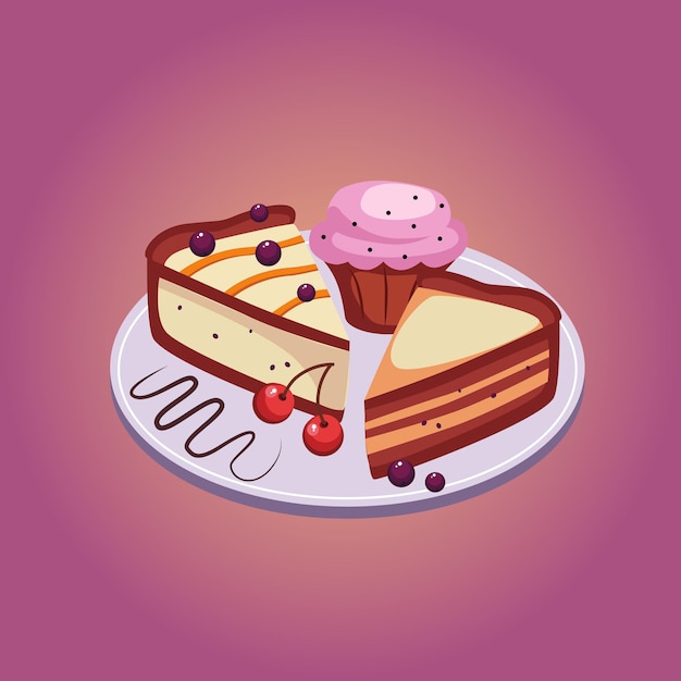 Vecteur tarte et cupcake aux cerises vector illustration set